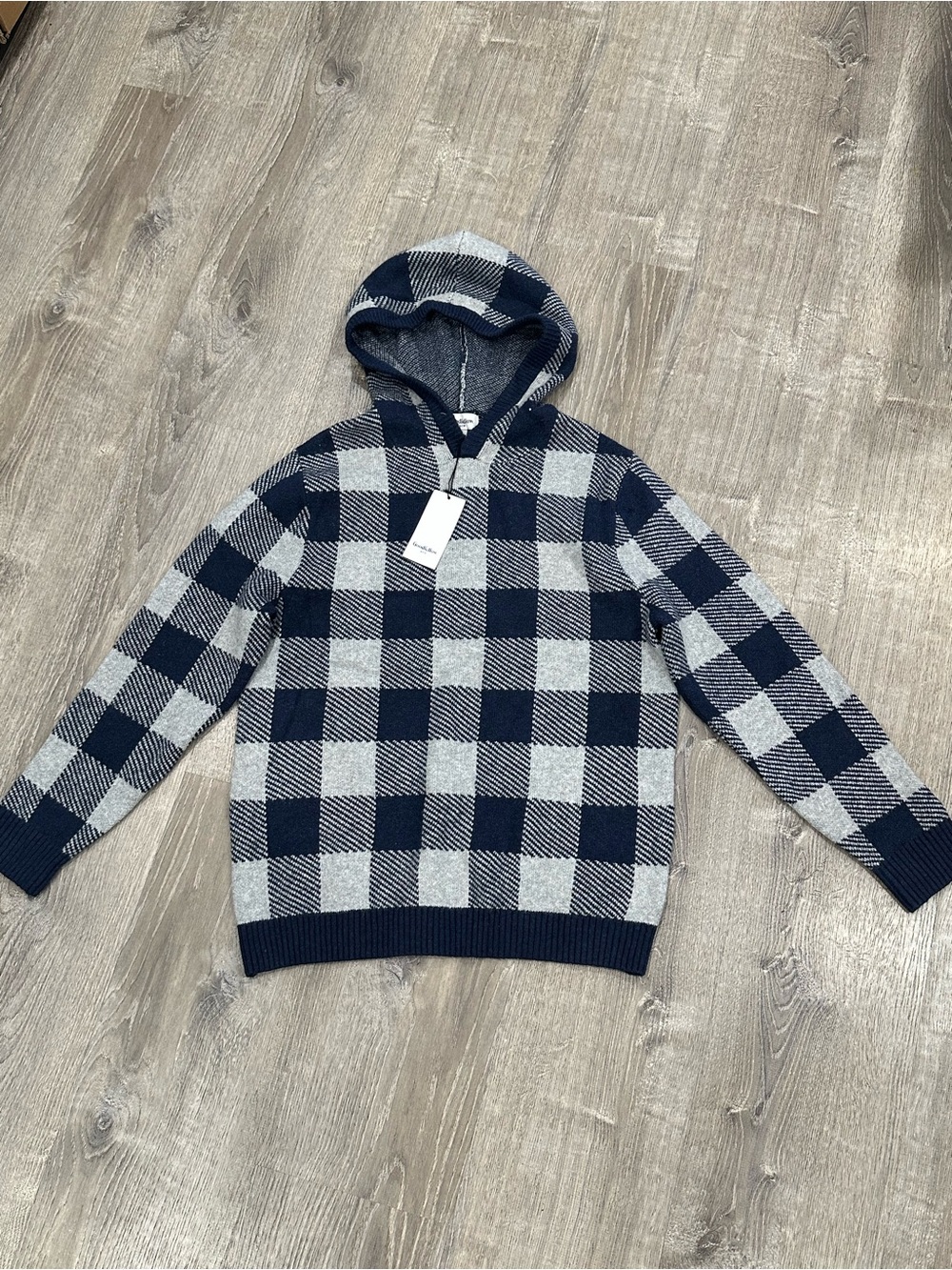 Goodfellow & Co Navy and Gray Buffalo Check Crewneck Hoodie